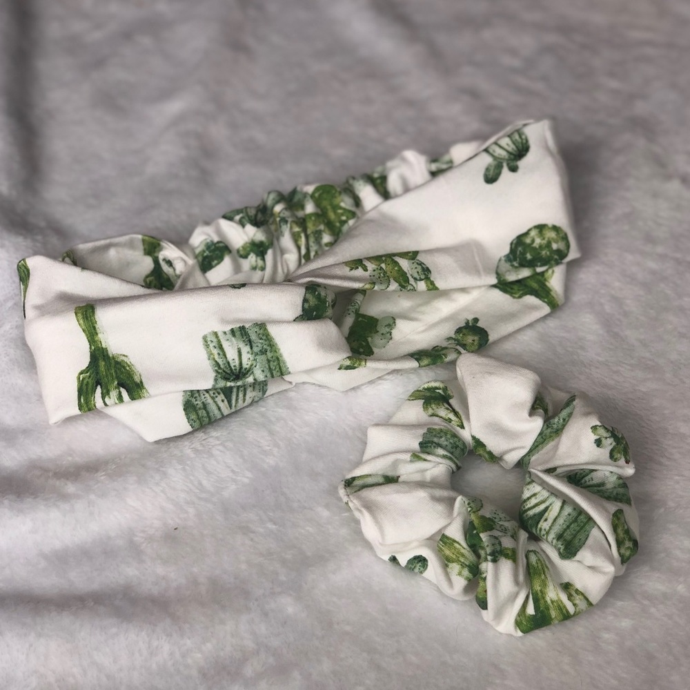 Matching Cactus Knotted Headband & Scrunchie Set